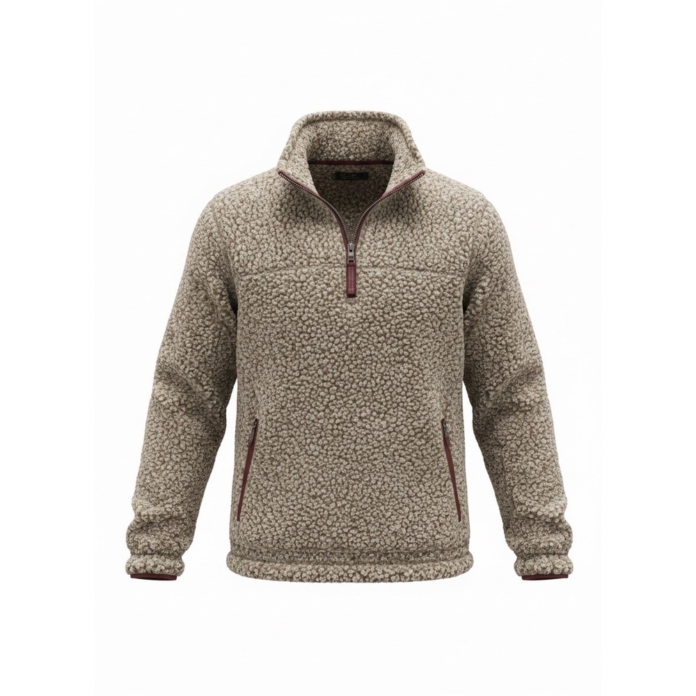 True Grit Mens Frosty Tip Sherpa 1/4 Zip Pullover Fleece Tan Taupe, Size Small